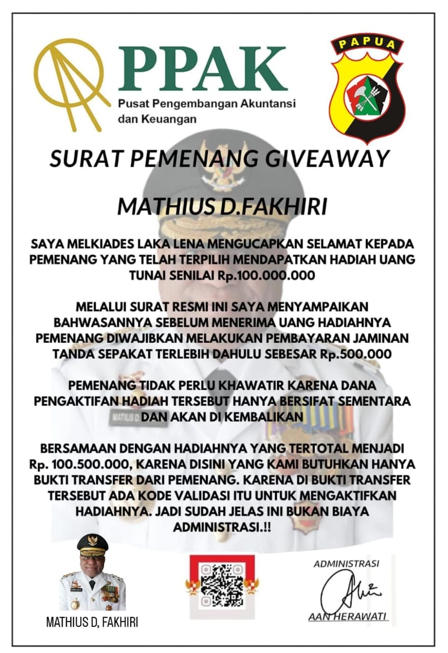 DPD Golkar Papua Kecam Hoaks Giveaway Rp100 Juta yang Gunakan Foto Gubernur MDF